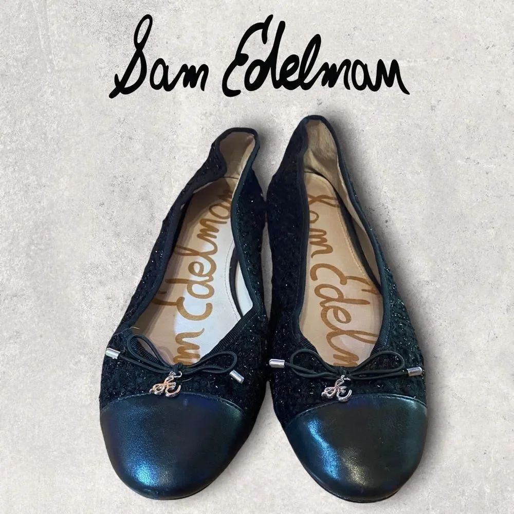 Sam Edelman "Sara" Black Tweed Cap Toe Charm Flats 6.5